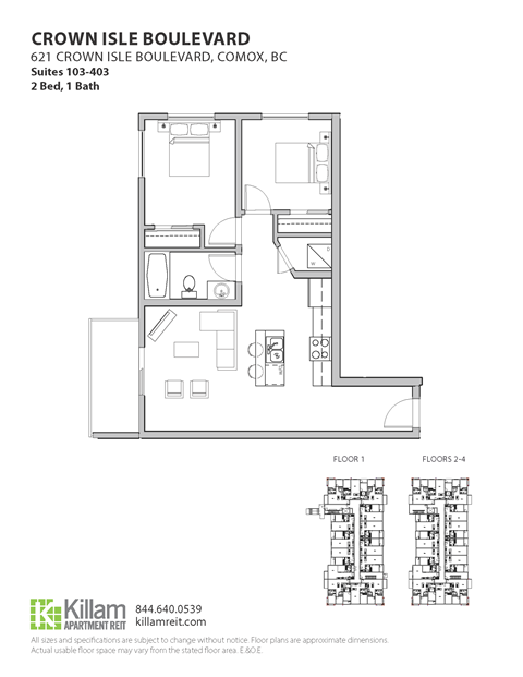 Floor plan for 2 beds, 1 bath, 737 sqft